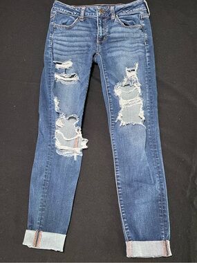 American Eagle Outfitters Distressed Blue Skinny Jeans